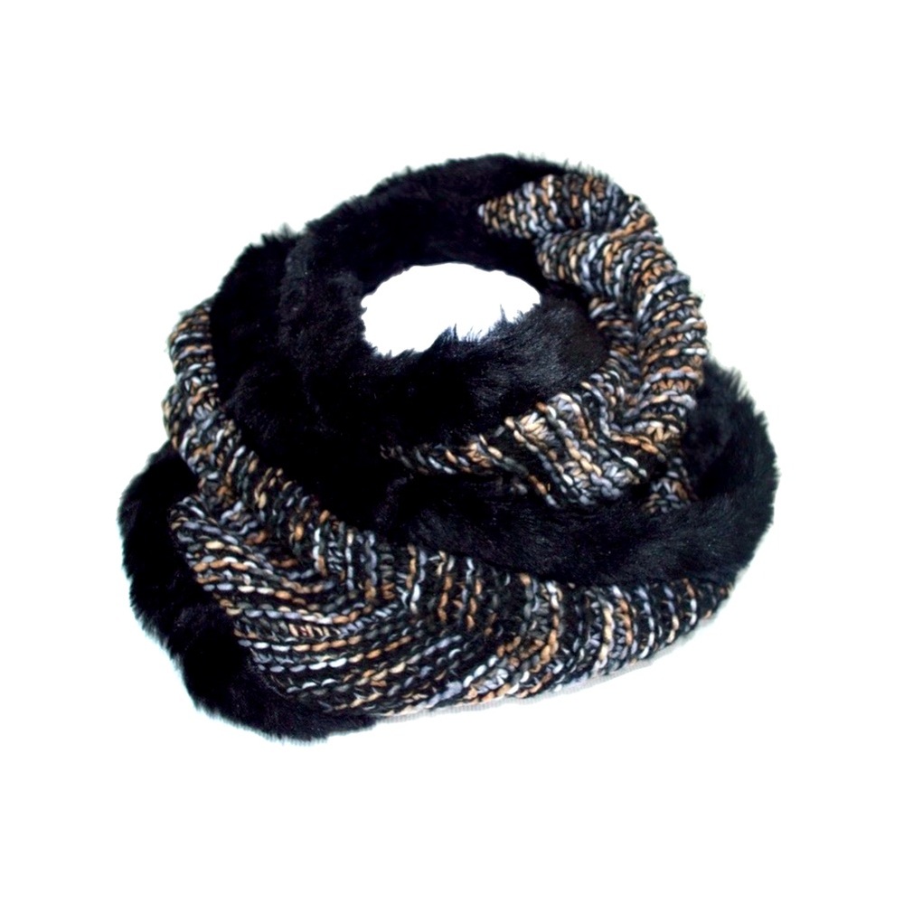 COLLECTION XIIX Black with Faux Fur Trim Infinity Winter Scarf